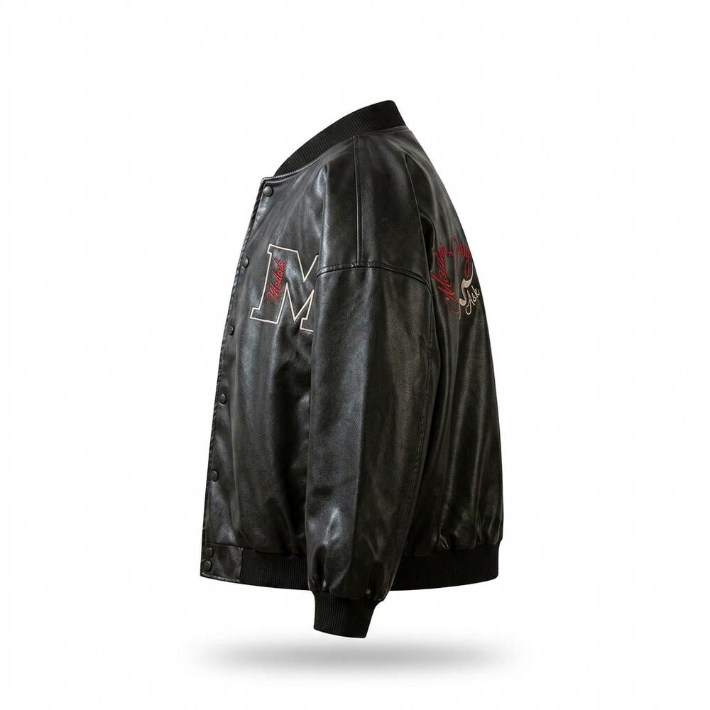 Mens Outlet House - Lysil | Embroidered Button-Up Leather Jacket Unisex