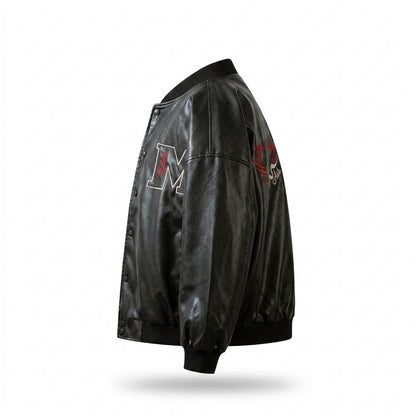 Mens Outlet House - Lysil | Embroidered Button-Up Leather Jacket Unisex