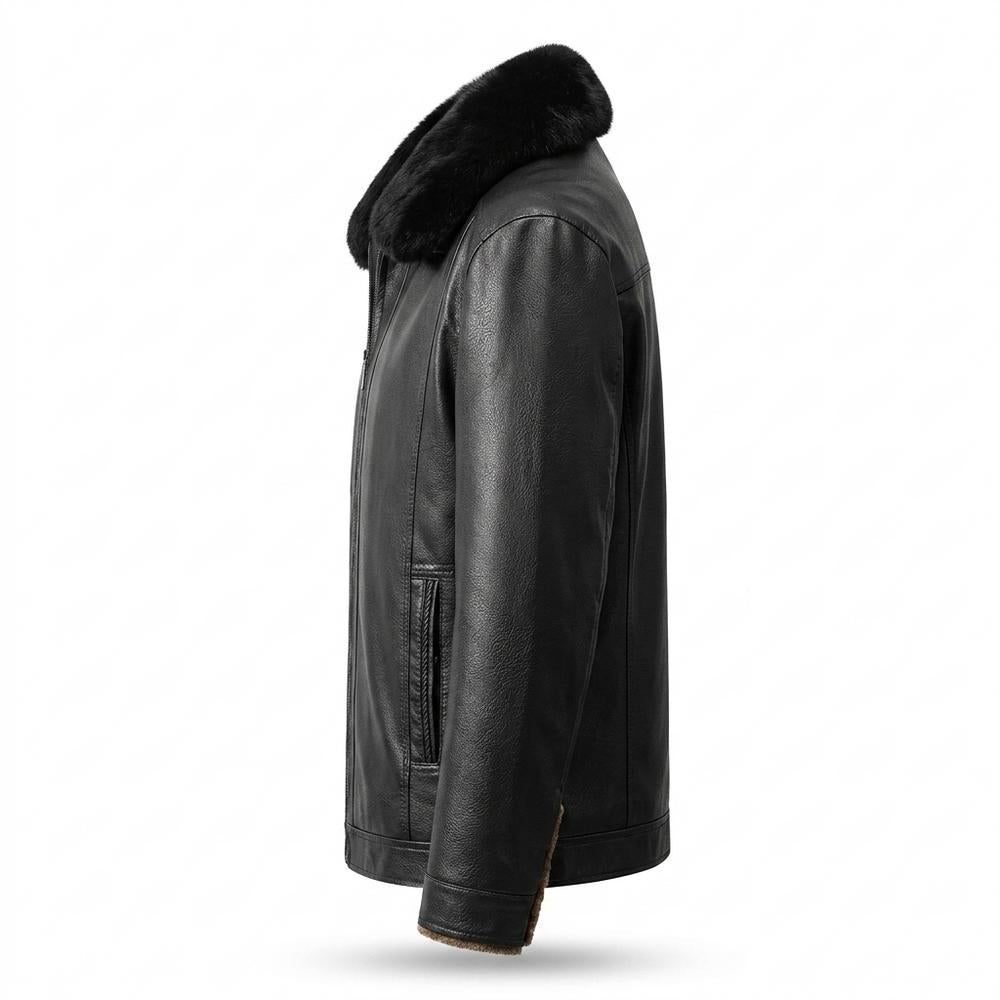 Mens Outlet House - Tavan | Fleece-Lined Fur-Collar Leather Jacket Men
