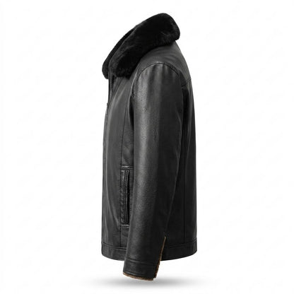 Mens Outlet House - Tavan | Fleece-Lined Fur-Collar Leather Jacket Men