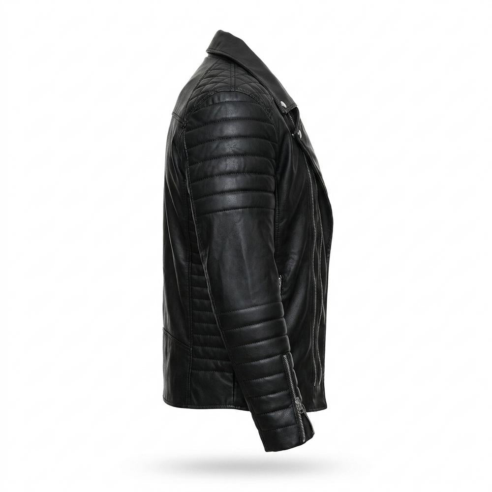 Mens Outlet House - Zenal | Asymmetrical Quilted Leather Jacket Men