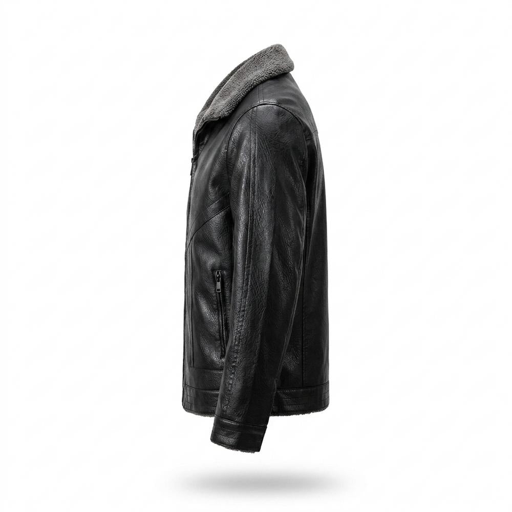 Mens Outlet House - Tanal | Fleece-Lined Zip-Up Leather Jacket Men