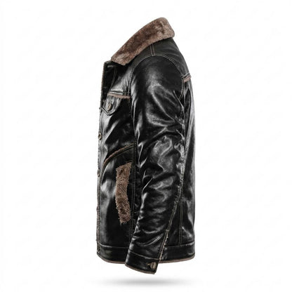 Mens Outlet House - Yomer | Lined Buttoned Leather Jacket Men