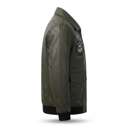 Mens Outlet House - Sasen | Embroidered Zip-Up Leather Jacket Men