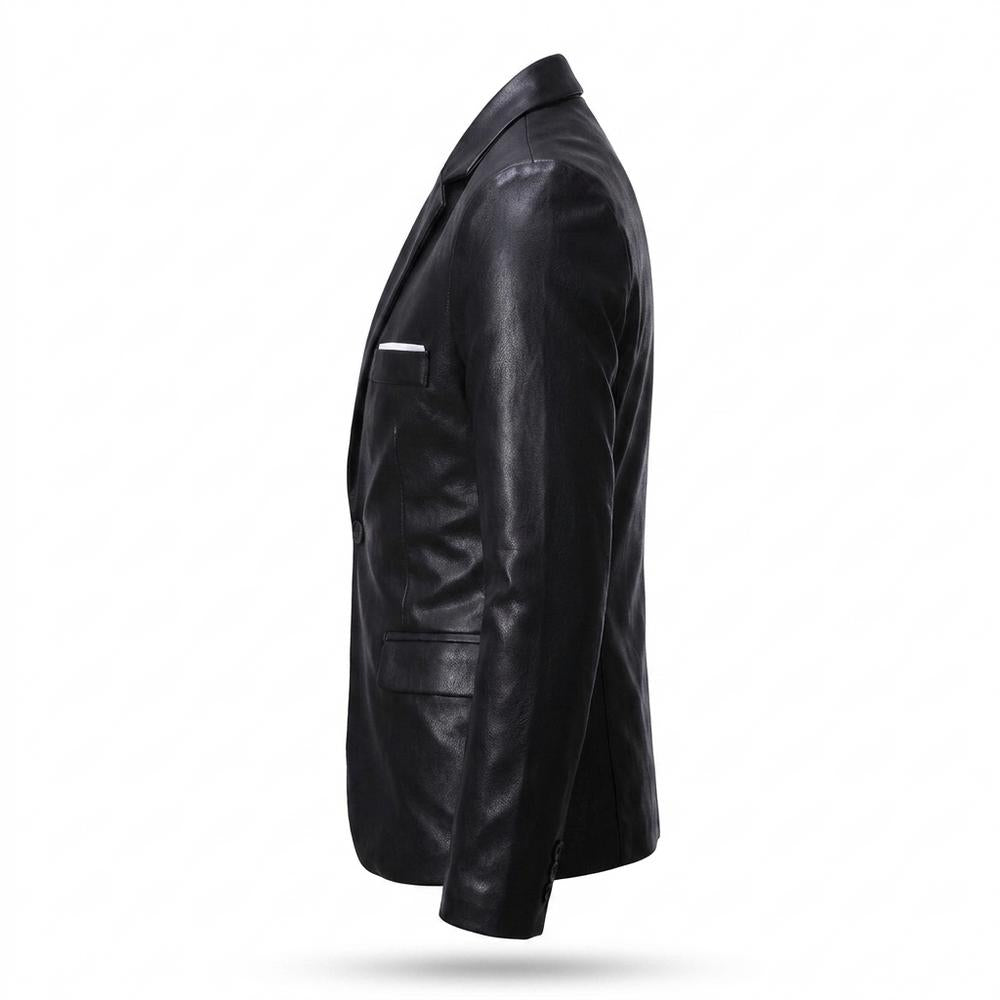Mens Outlet House - Lolen | Faux-Leather Single-Breasted Blazer Men