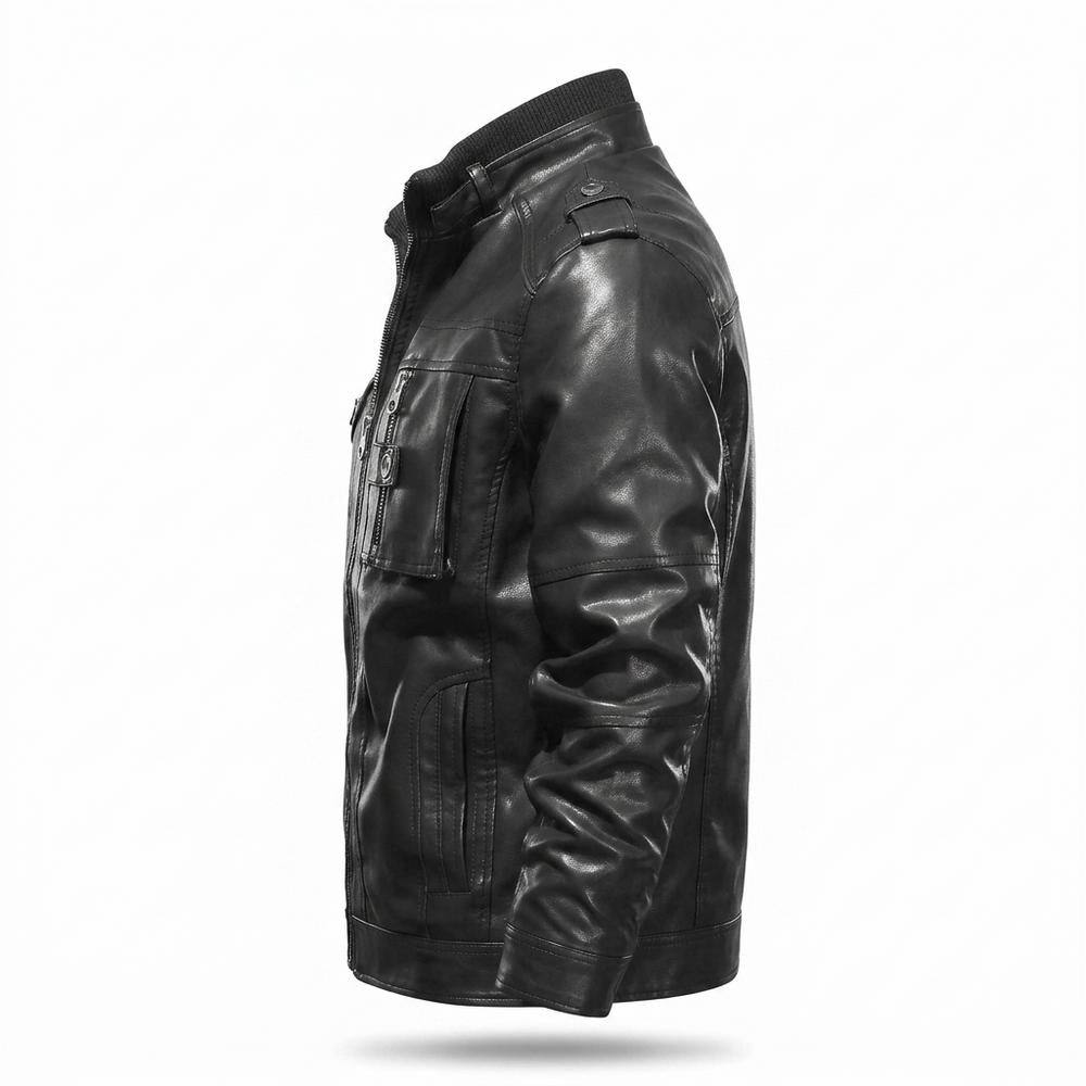 Mens Outlet House - Damor | Zip-Up Stand-Collar Leather Jacket Men