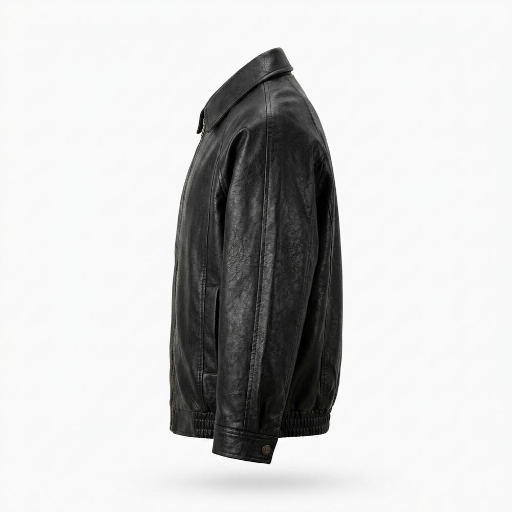 Mens Outlet House - Arkar | Zip-Up Collared Leather Jacket Men