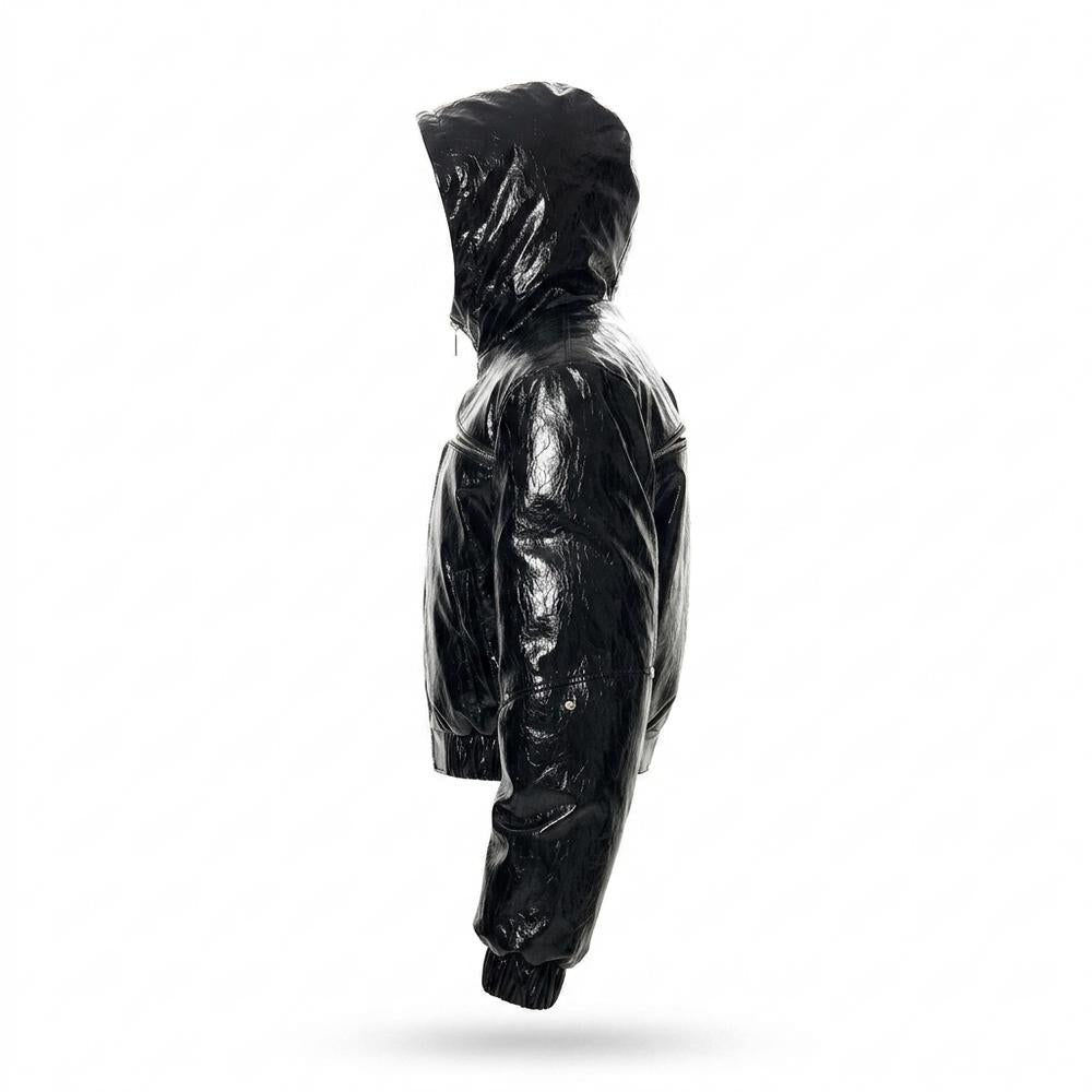 Mens Outlet House - Ketal | Shiny Hooded Leather Jacket Unisex