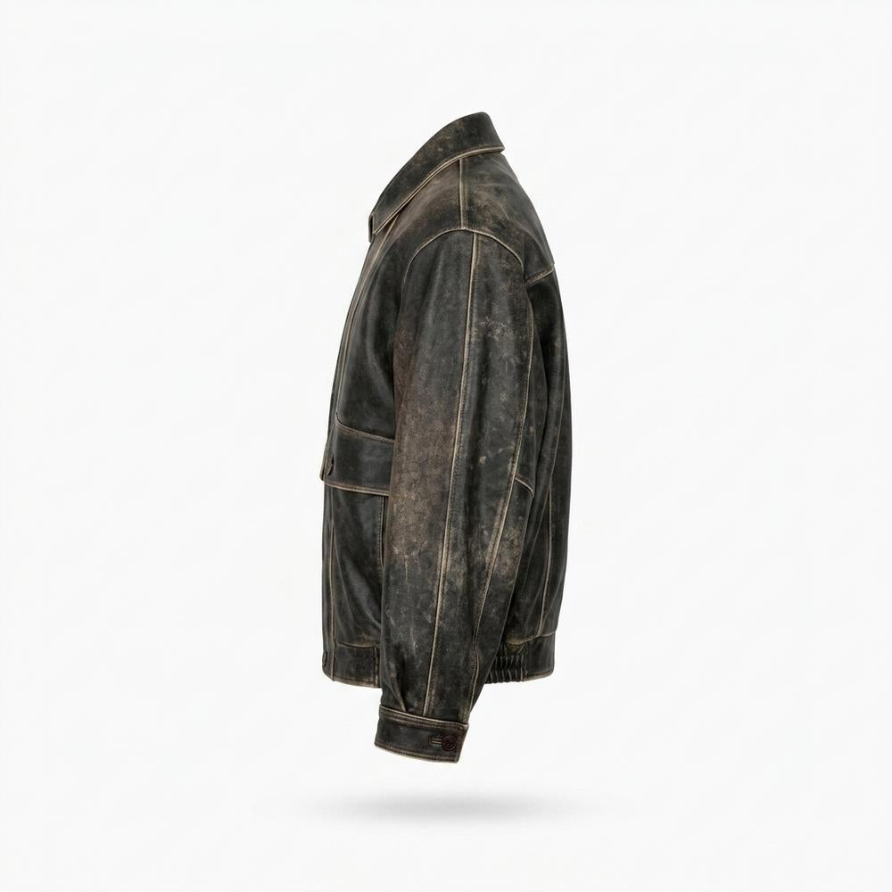 Mens Outlet House - Kenor | Patinated Oversized Leather Jacket Unisex