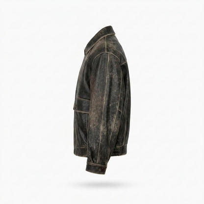 Mens Outlet House - Kenor | Patinated Oversized Leather Jacket Unisex