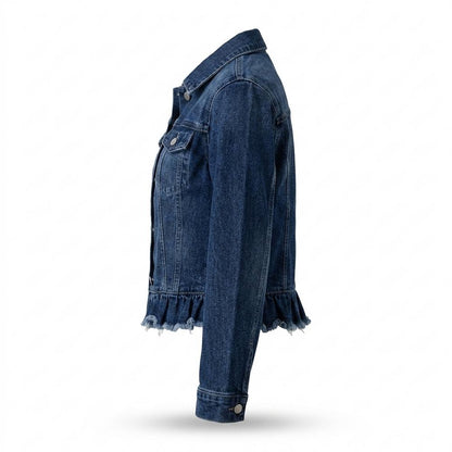 Mens Outlet House - Zaful | Ruffled Hem Button-Front Denim Jacket Women