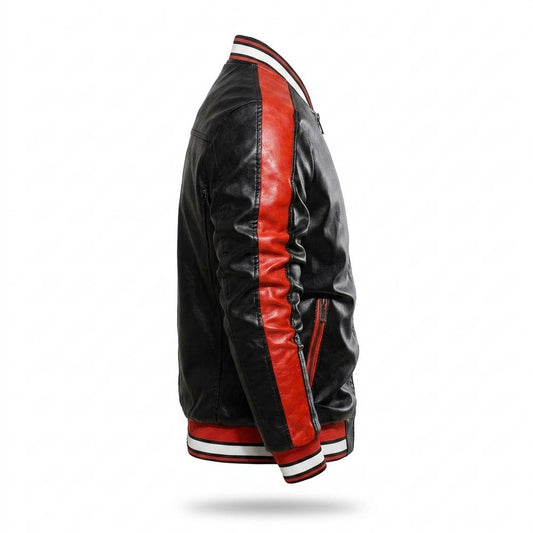 Mens Outlet House - Yorel | Zip-Up Striped-Trim Leather Jacket Men