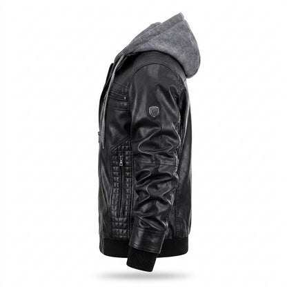 Mens Outlet House - Zasen | Hooded Quilted Leather Jacket Men
