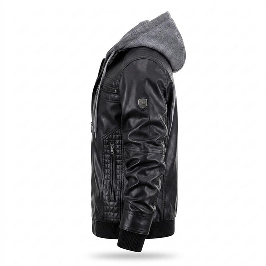 Mens Outlet House - Zasen | Hooded Quilted Leather Jacket Men
