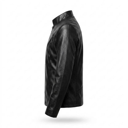 Mens Outlet House - Kalar | Zip-Up Stand-Collar Leather Jacket Men