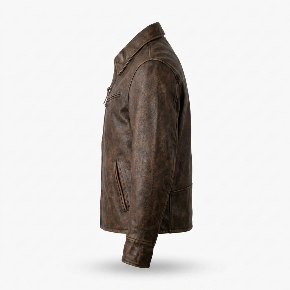 Mens Outlet House - Kenal | Distressed Zip-Up Leather Jacket Men
