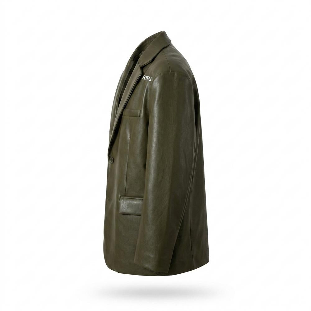 Mens Outlet House - Lalev | Faux-Leather Single-Breasted Blazer Men