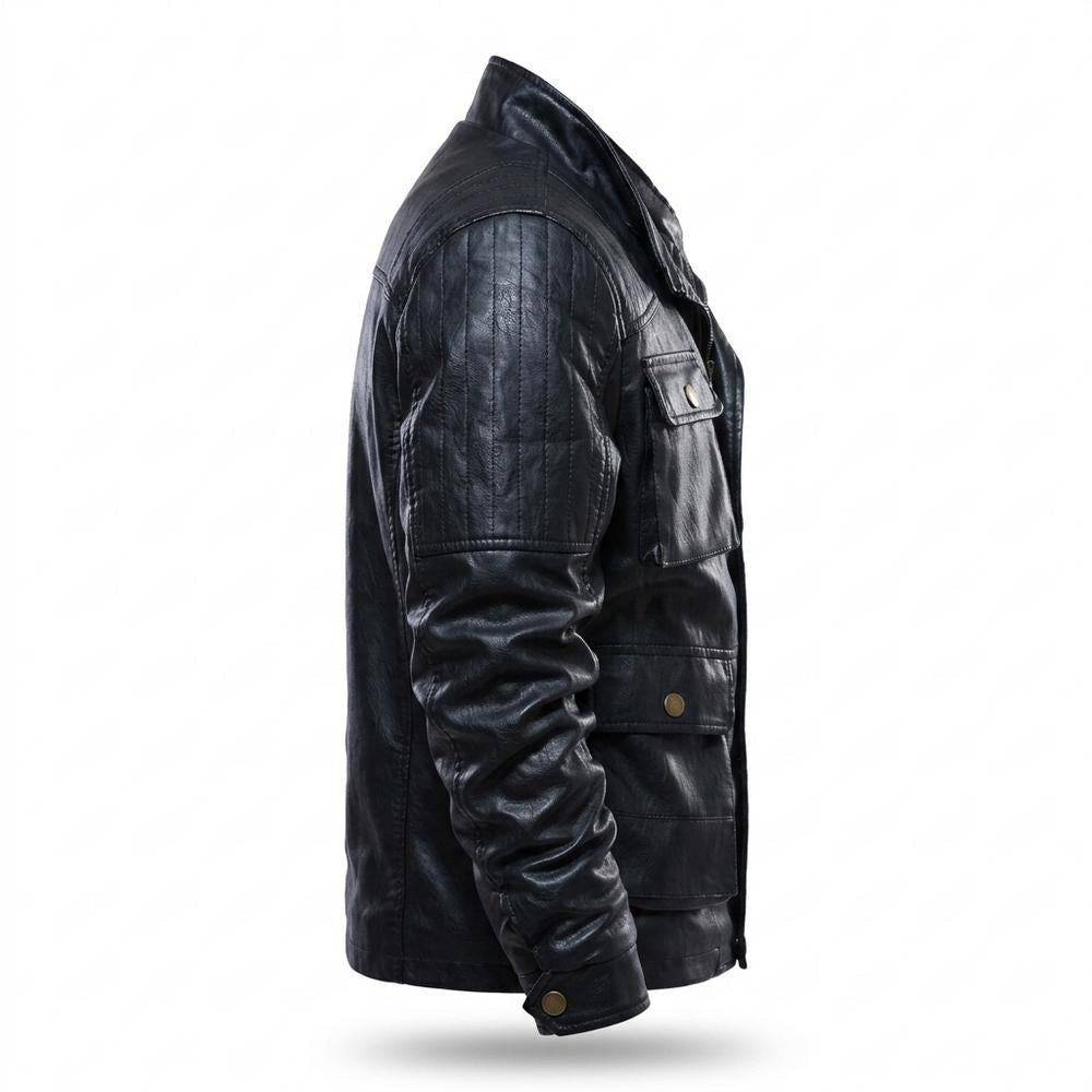 Mens Outlet House - Salev | Velvet-Lined Multi-Pocket Leather Jacket Men