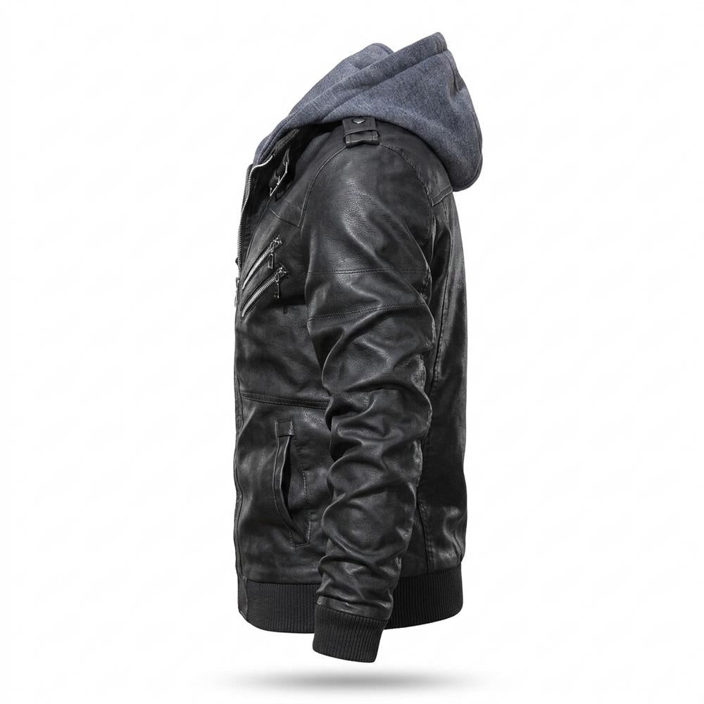 Mens Outlet House - Nosan | Hooded Lined Leather Jacket Men