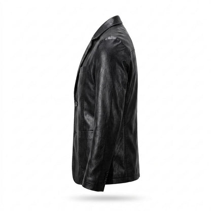 Mens Outlet House - Salen | Faux Leather Notched Lapel Blazer Men