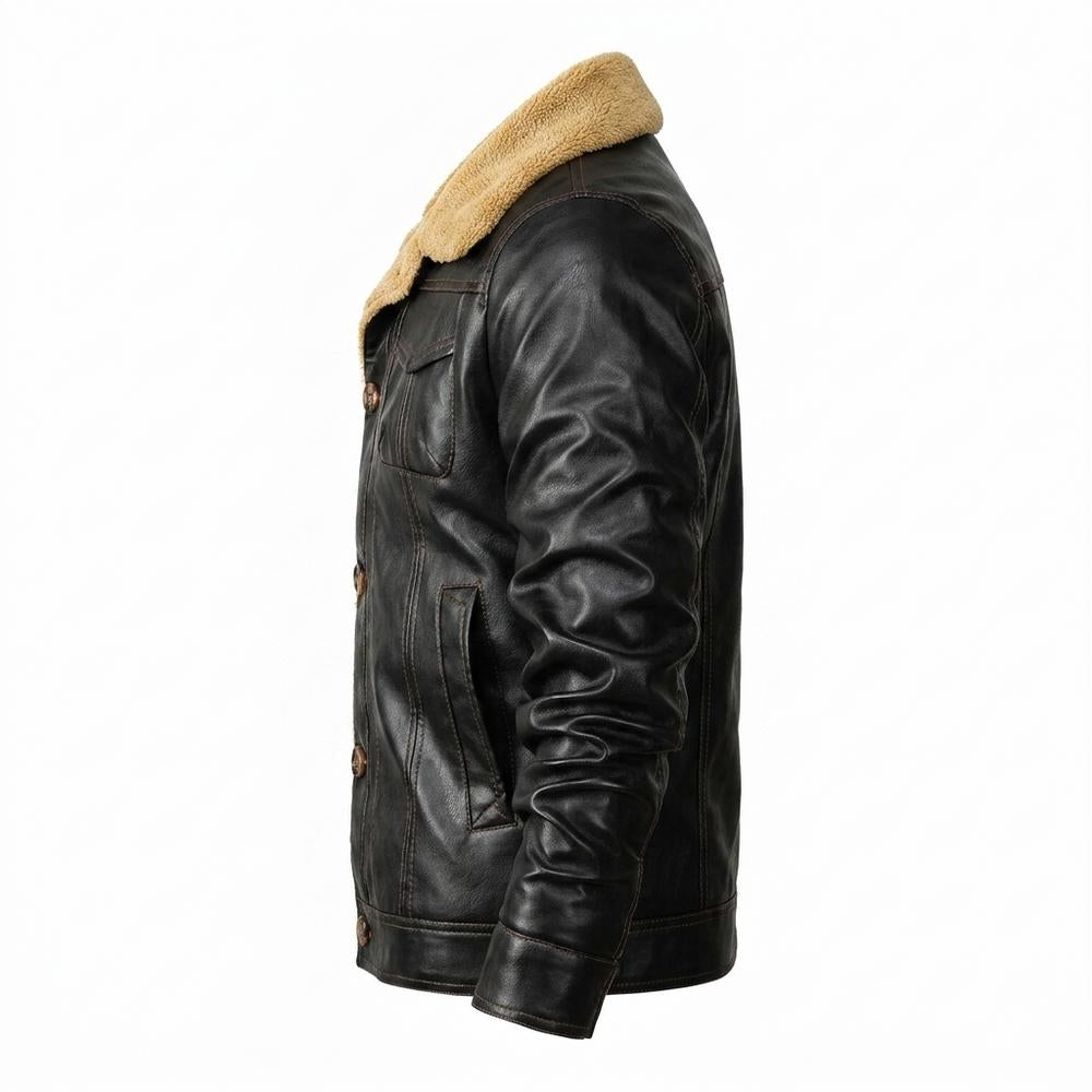 Mens Outlet House - Valom | Shearling-Lined Button-Front Leather Jacket Men