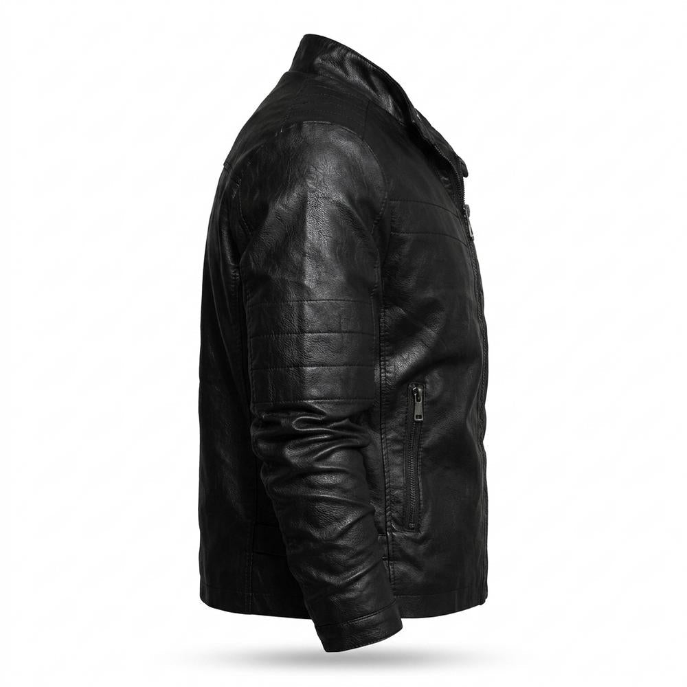 Mens Outlet House - Noran | Zip-Up Stand-Collar Leather Jacket Men