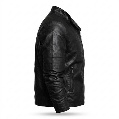 Mens Outlet House - Noran | Zip-Up Stand-Collar Leather Jacket Men
