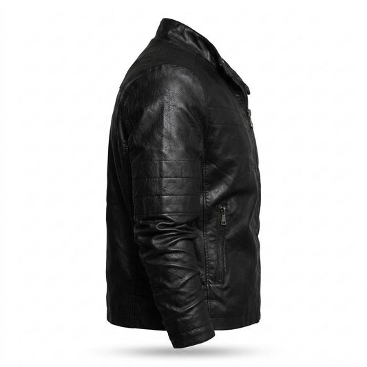 Mens Outlet House - Noran | Zip-Up Stand-Collar Leather Jacket Men