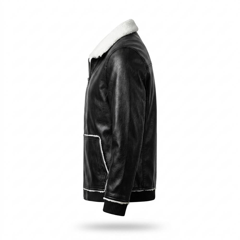 Mens Outlet House - Zalev | Sherpa-Lined Zip-Up Leather Jacket Men