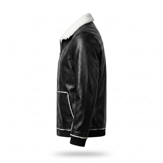 Mens Outlet House - Zalev | Sherpa-Lined Zip-Up Leather Jacket Men