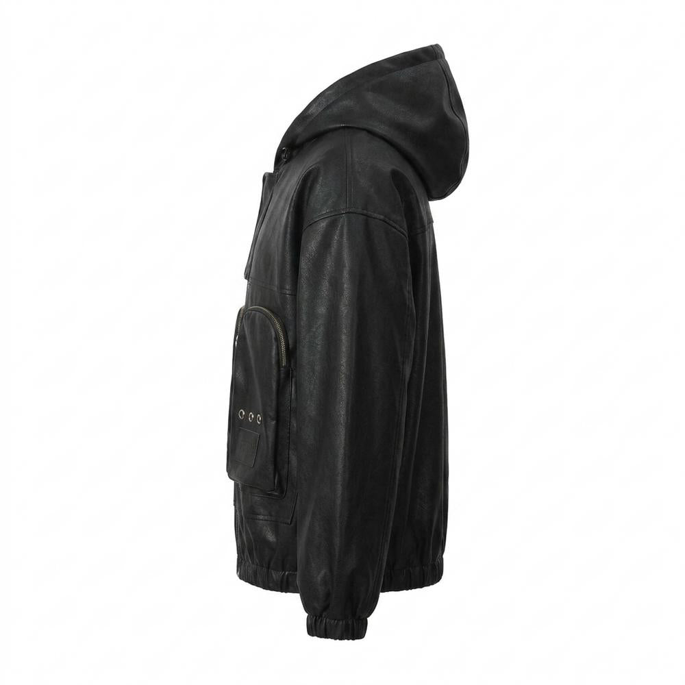 Mens Outlet House - Datal | Hooded Multi-Pocket Leather Jacket Unisex