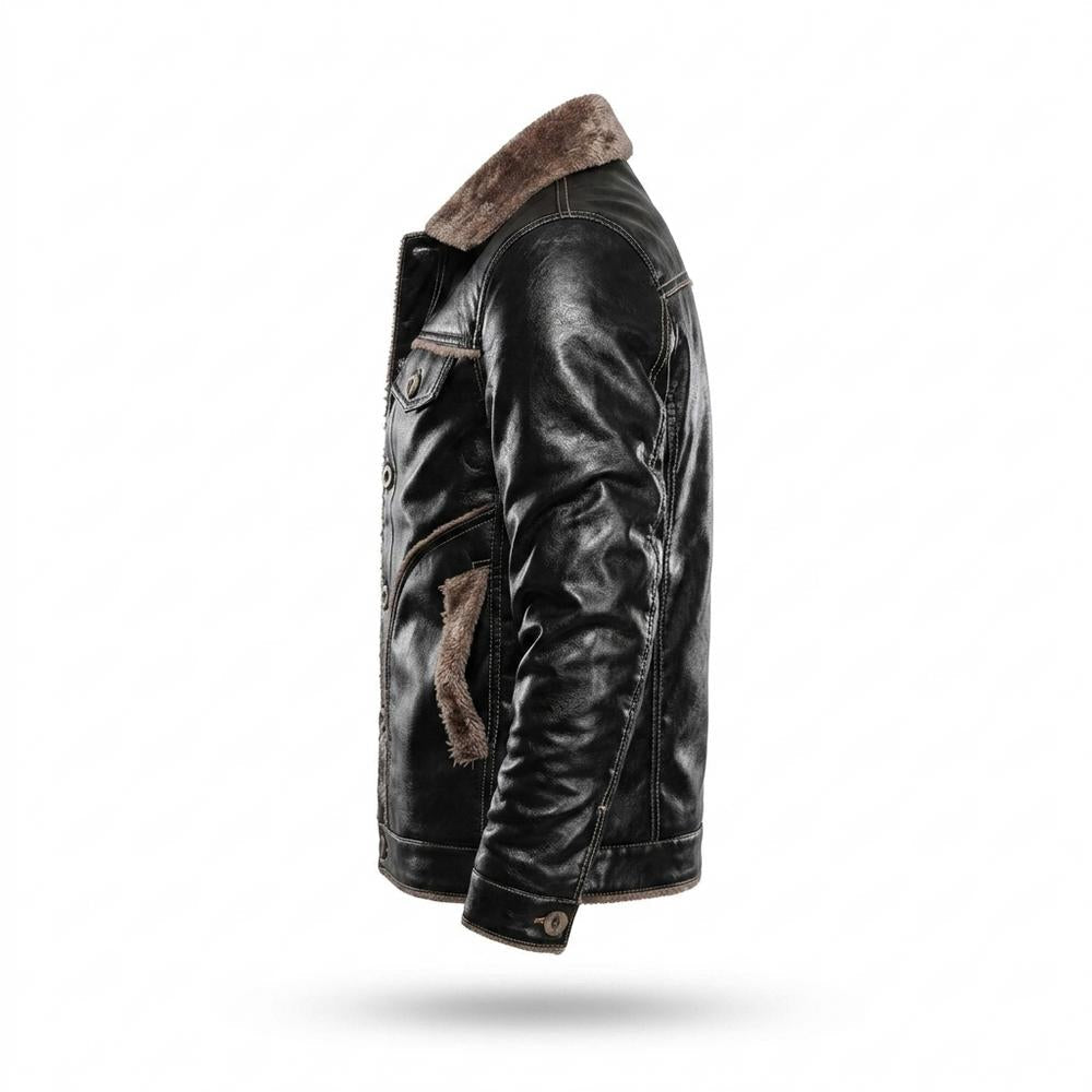 Mens Outlet House - Zaram | Sherpa-Lined Button-Front Leather Jacket Men