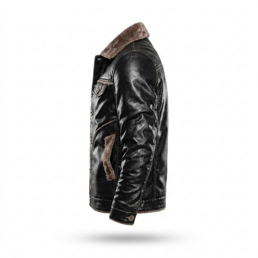 Mens Outlet House - Zaram | Sherpa-Lined Button-Front Leather Jacket Men