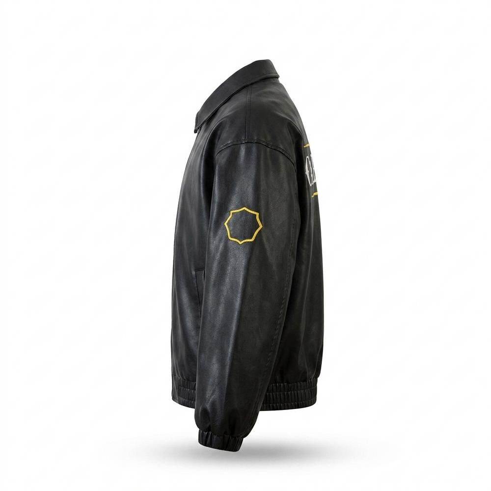Mens Outlet House - Riran | Embroidered Zip-Up Leather Jacket Unisex