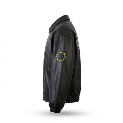 Mens Outlet House - Riran | Embroidered Zip-Up Leather Jacket Unisex