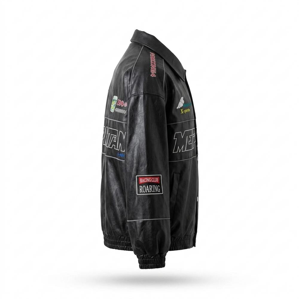 Mens Outlet House - Ninav | Embroidered Button-Up Leather Jacket Unisex