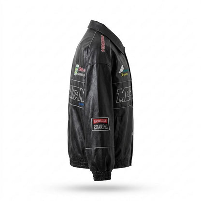 Mens Outlet House - Ninav | Embroidered Button-Up Leather Jacket Unisex