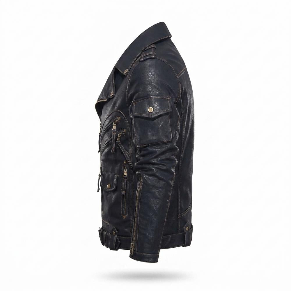 Mens Outlet House - Vaner | Asymmetrical Multi-Pocket Leather Jacket Men