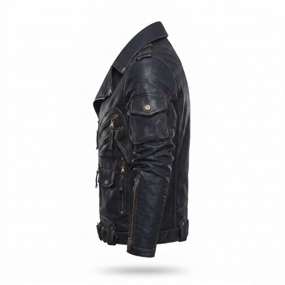 Mens Outlet House - Vaner | Asymmetrical Multi-Pocket Leather Jacket Men