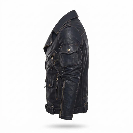 Mens Outlet House - Vaner | Asymmetrical Multi-Pocket Leather Jacket Men