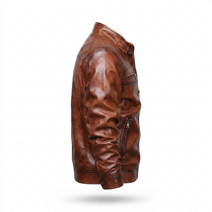 Mens Outlet House - Davel | Zippered Quilted-Shoulder Leather Jacket Men
