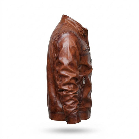 Mens Outlet House - Davel | Zippered Quilted-Shoulder Leather Jacket Men