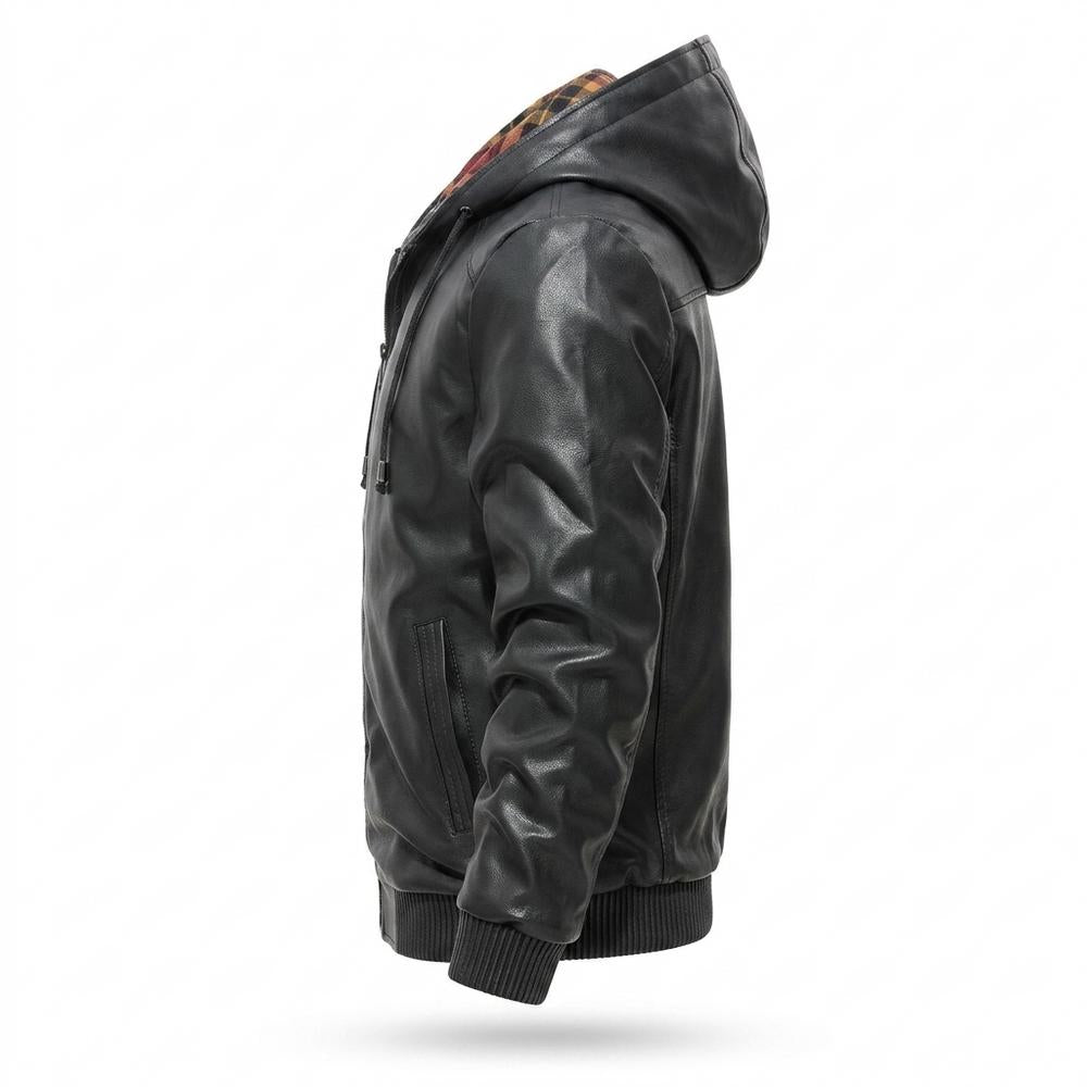 Mens Outlet House - Laran | Hooded Lined Leather Jacket Men