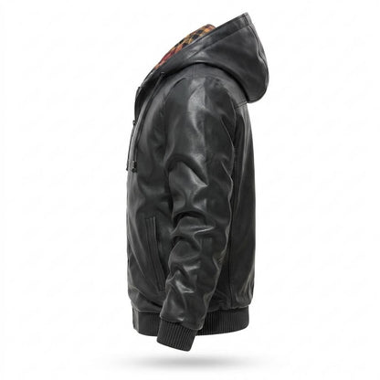 Mens Outlet House - Laran | Hooded Lined Leather Jacket Men