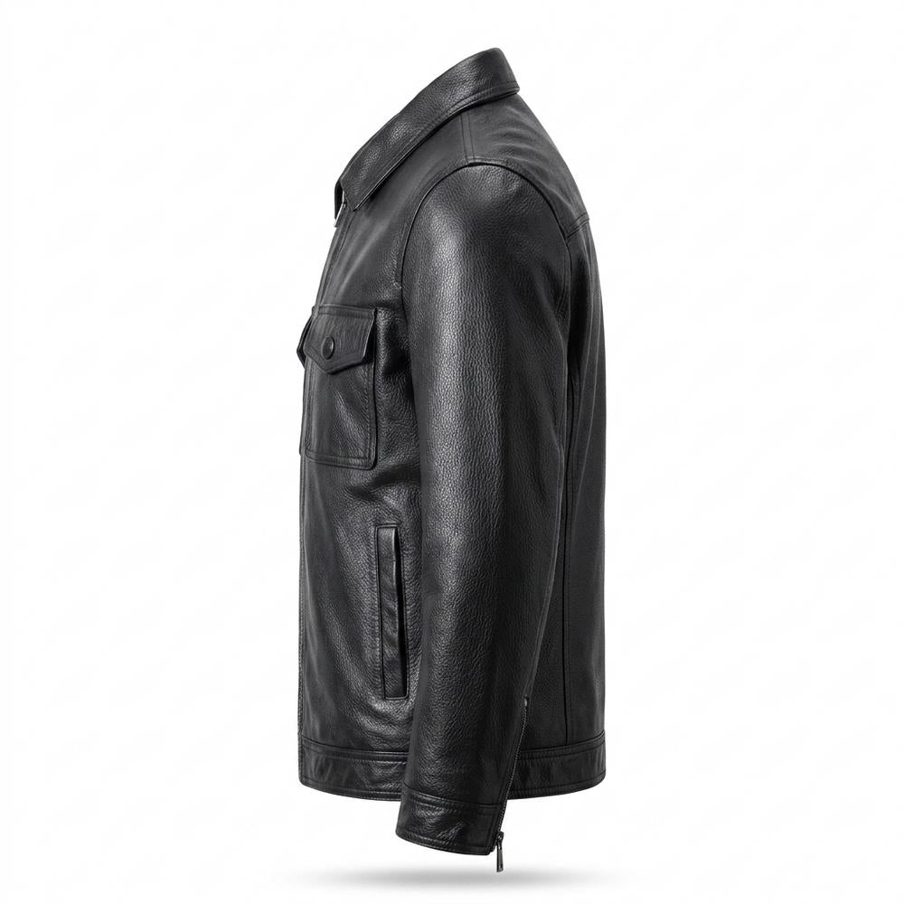 Mens Outlet House - Radar | Zip-Up Collared Leather Jacket Men