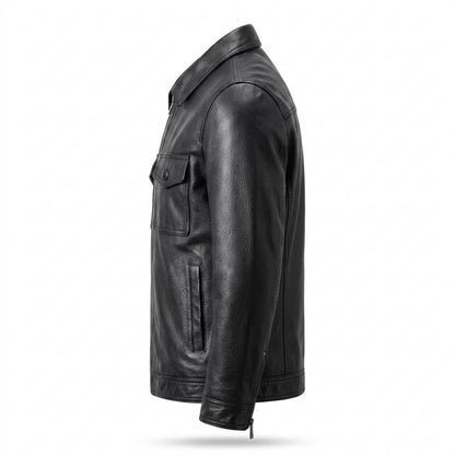 Mens Outlet House - Radar | Zip-Up Collared Leather Jacket Men