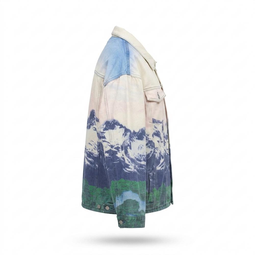 Mens Outlet House - Catir | Printed Button-Front Denim Jacket Unisex