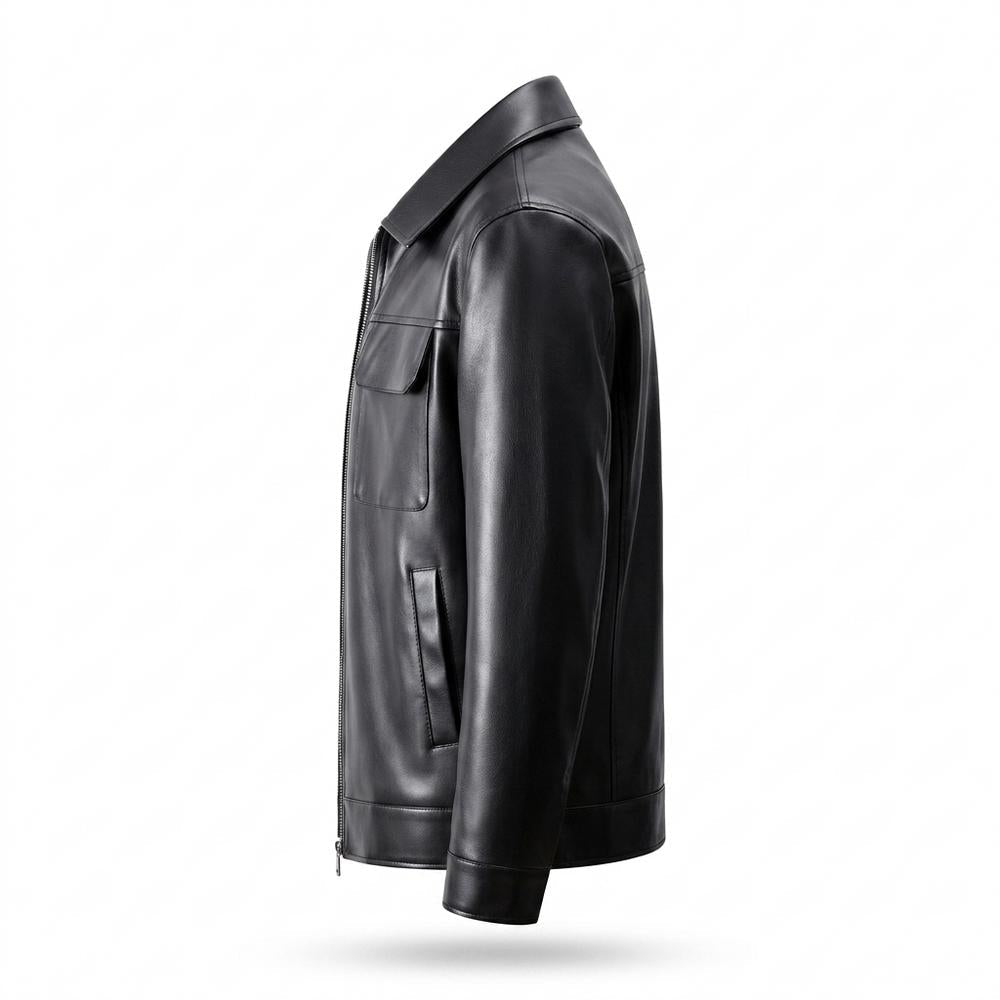 Mens Outlet House - Artor | Zip-Up Collared Leather Jacket Men