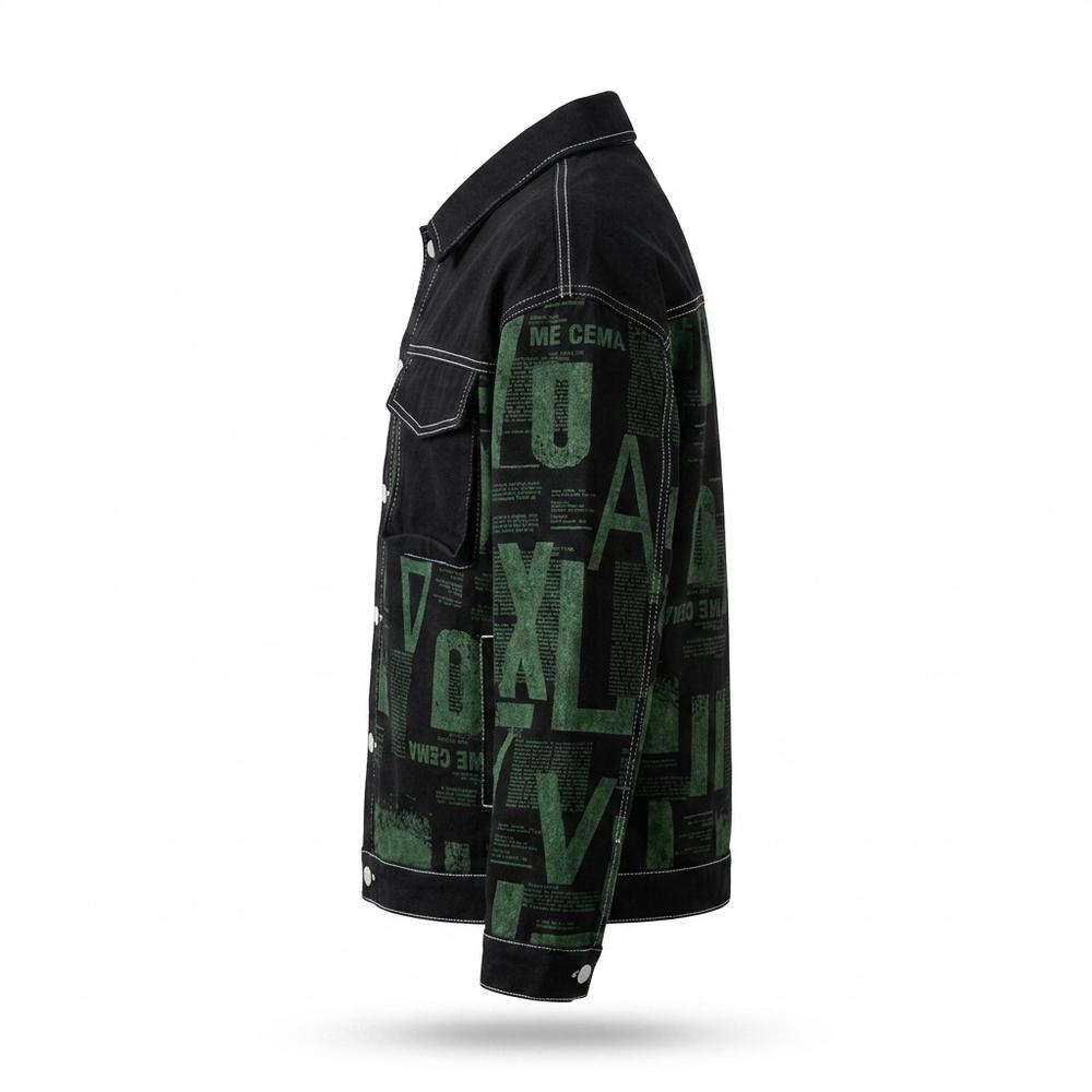 Mens Outlet House - Elnal | Printed Contrast-Stitched Denim Jacket Unisex