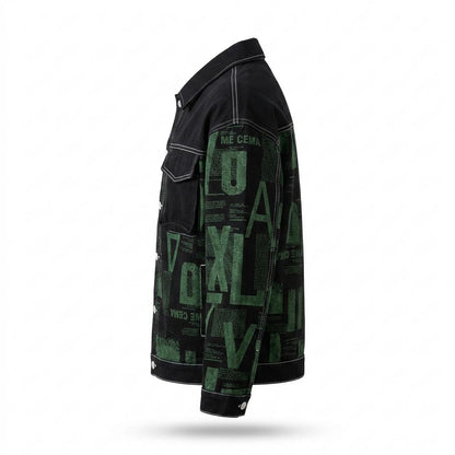 Mens Outlet House - Elnal | Printed Contrast-Stitched Denim Jacket Unisex